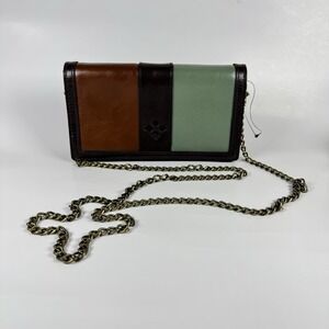 Patricia Nash‎ Gemma Chain Leather Crossbody Clutch-Chocolate/Cognac/Sage-NWOT